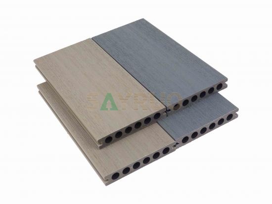 Co-extrusion embossed woodgrain composite decking