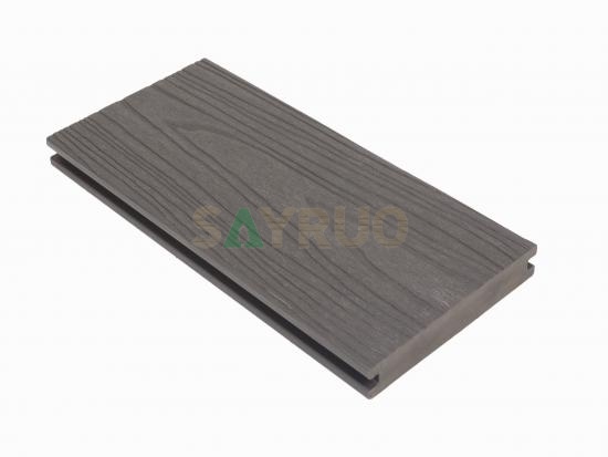 Co-extrusion embossed woodgrain composite decking